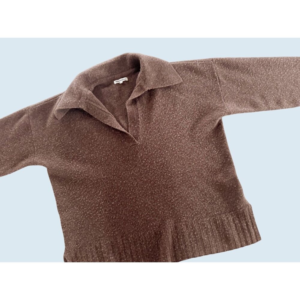 REFORMATION Otto Regenerative Wool Brown Polo Pullover Sweater Sz XS - Picture 2 of 8